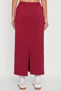 Womens Fleece Maxi Skirt with Toggle Drawstring, Burgundy, Size M