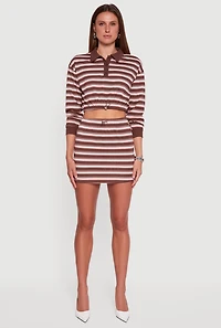 Womens Almost Famous Striped Fleece Cropped Pullover Sweatshirt, Brown, Size S
