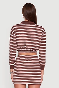 Womens Almost Famous Striped Fleece Pullover Crop Top, Brown, Size XL