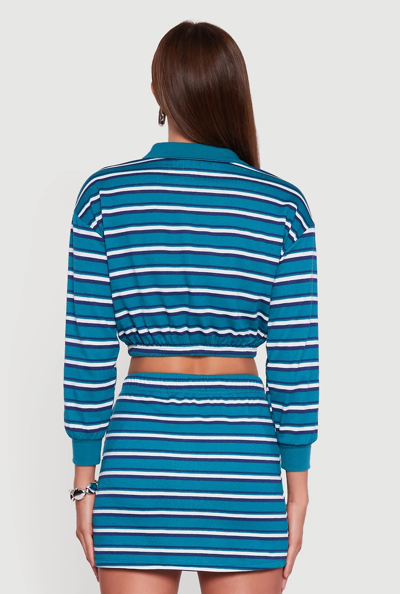 Womens Almost Famous Striped Fleece Cropped Pullover Sweatshirt, Blue, Size S
