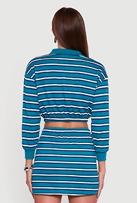 Womens Almost Famous Striped Fleece Cropped Pullover Sweatshirt, Blue, Size S