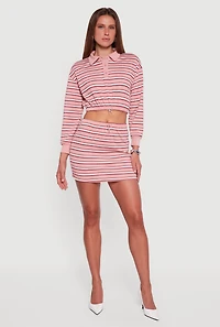 Womens Almost Famous Striped Fleece Cropped Pullover Sweatshirt, Pink, Size L