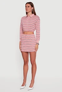 Womens Almost Famous Striped Fleece Cropped Pullover Sweatshirt, Pink, Size L