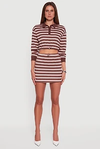 Womens High Waisted Fleece Lined Striped Mini Skirt, Brown, Size L