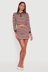 Womens High Waisted Fleece Lined Striped Mini Skirt, Brown, Size L