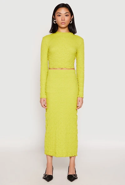 Womens Almost Famous Textured Knit Back Slit Skirt, Green, Size S