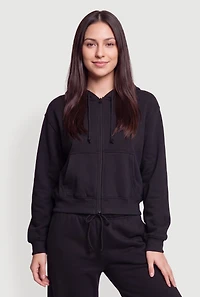 Fleece Lined Zip Front Drawstring Hoodie