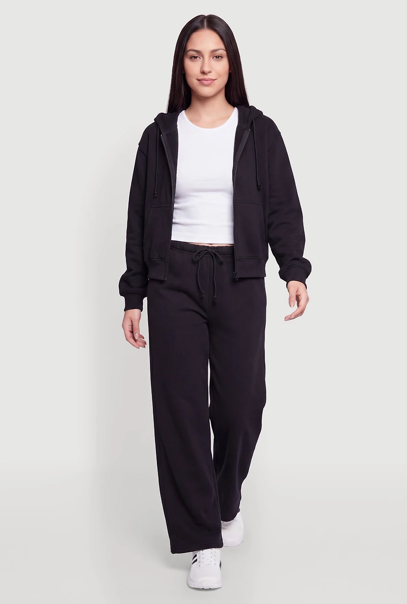 Fleece Lined Zip Front Drawstring Hoodie