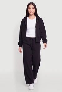 Fleece Lined Zip Front Drawstring Hoodie