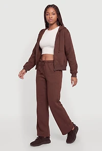 Fleece Lined Drawstring Waist Wide Leg Sweatpants