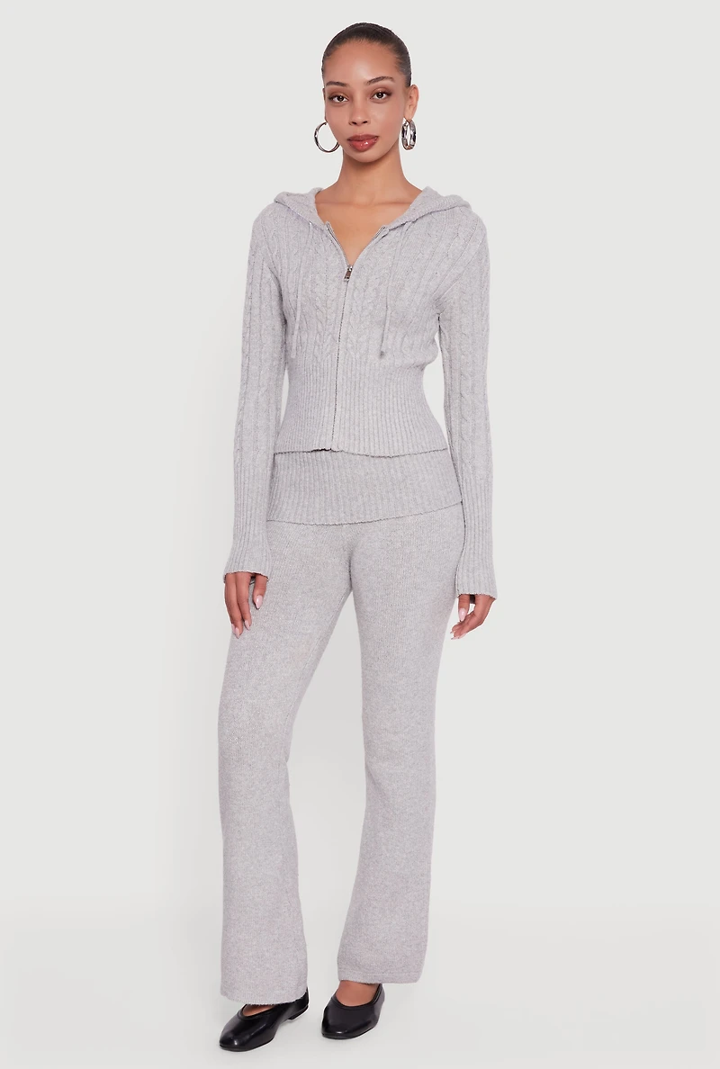 Womens Almost Famous Brushed Cable Knit Cropped Hooded Cardigan, Grey,