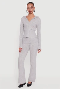 Womens Almost Famous Brushed Cable Knit Cropped Hooded Cardigan, Grey, Size XL