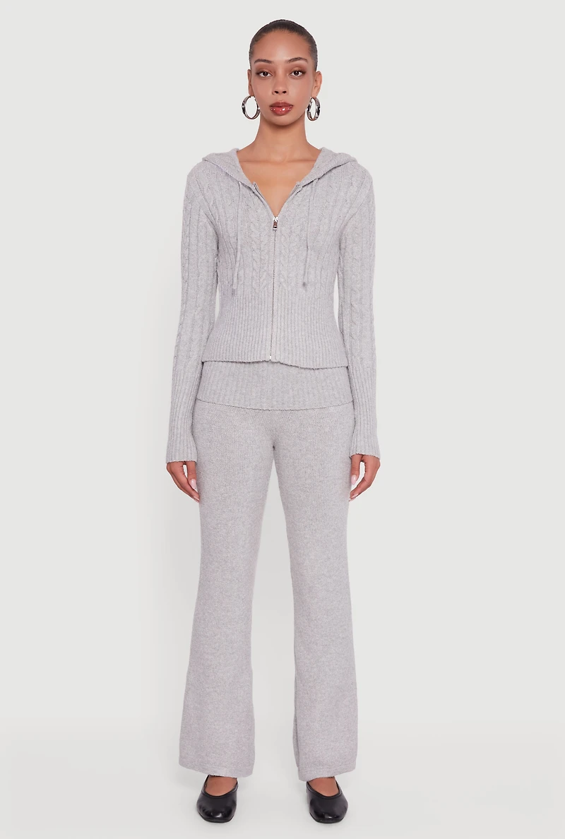 Womens Almost Famous Brushed Cable Knit Cropped Hooded Cardigan, Grey,