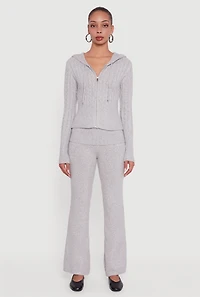 Womens Almost Famous Brushed Cable Knit Cropped Hooded Cardigan, Grey, Size XL