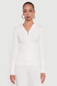 Almost Famous Brushed Cable Knit Cropped Hooded Cardigan