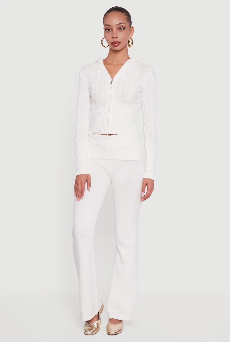 Almost Famous Brushed Cable Knit Cropped Hooded Cardigan