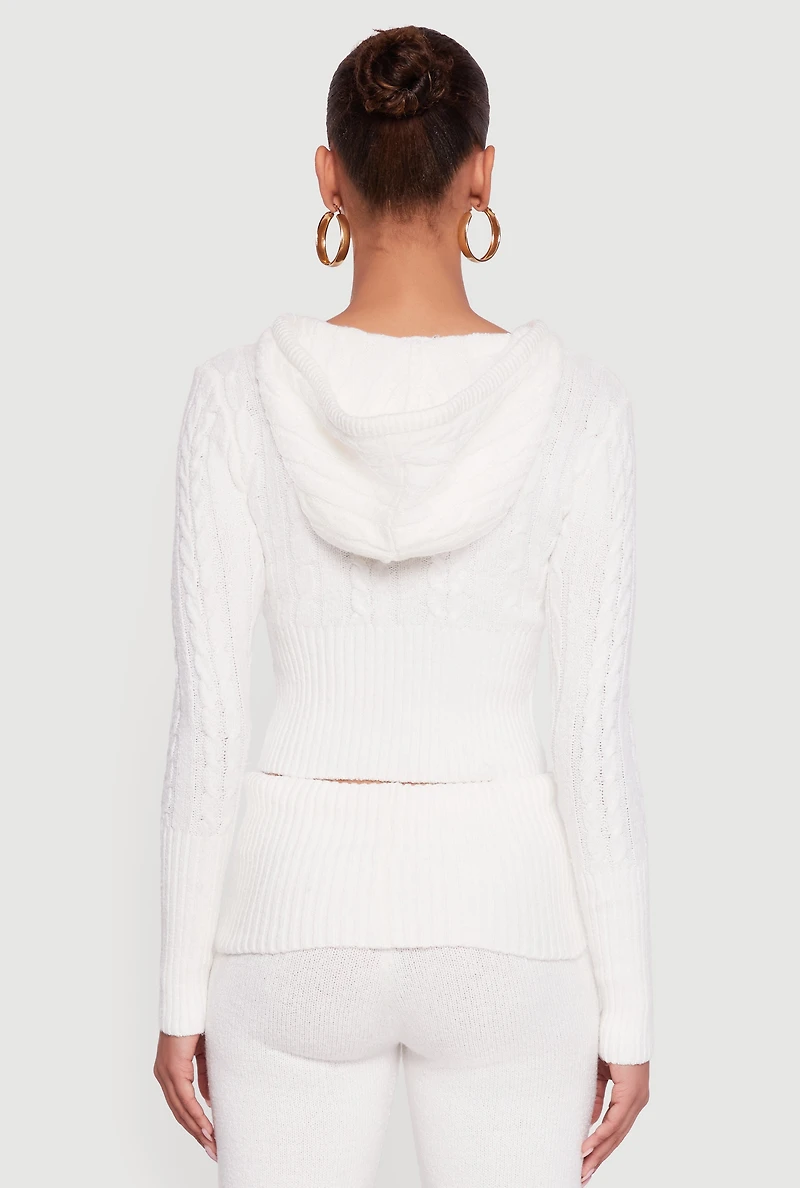 Almost Famous Brushed Cable Knit Cropped Hooded Cardigan