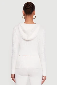 Almost Famous Brushed Cable Knit Cropped Hooded Cardigan