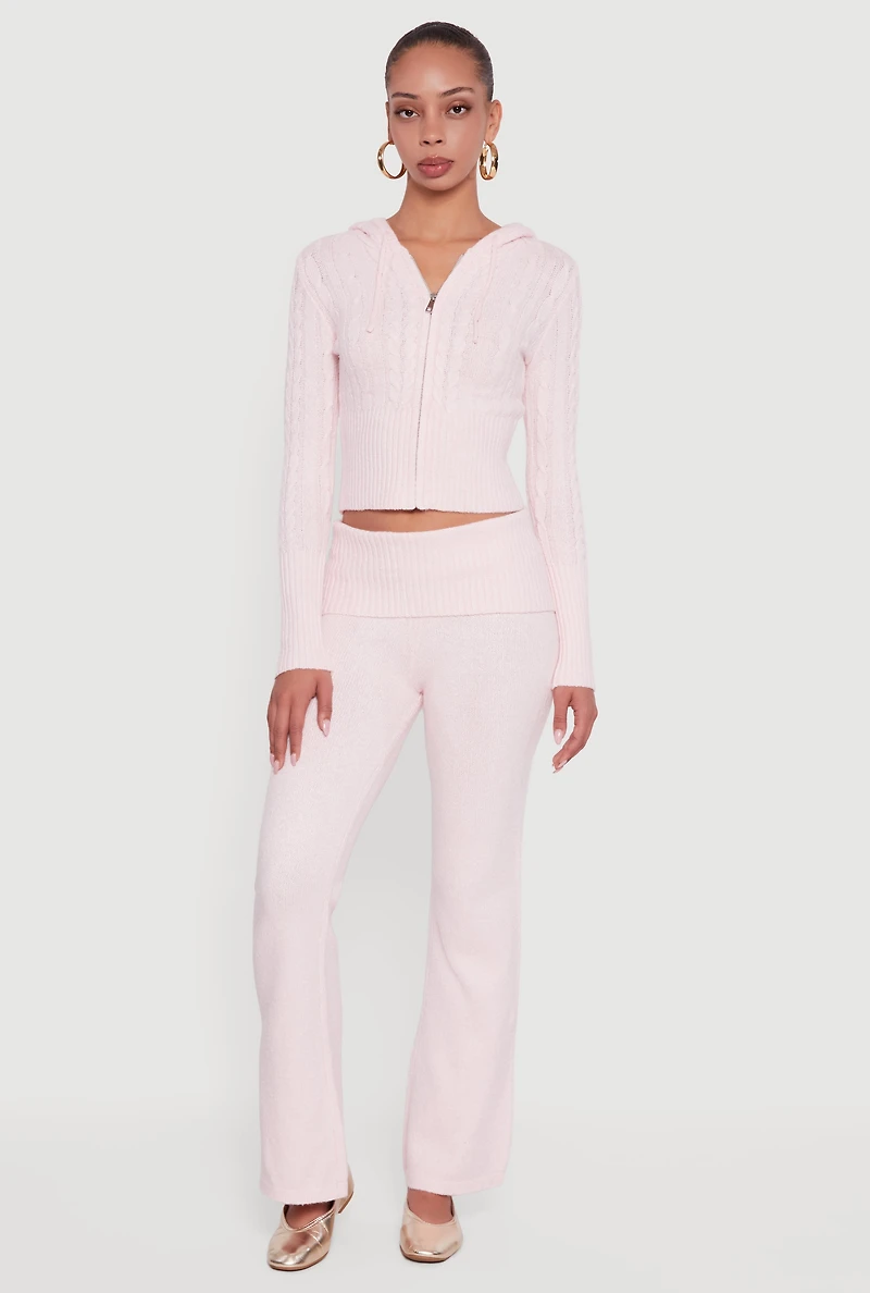 Almost Famous Brushed Cable Knit Cropped Hooded Cardigan