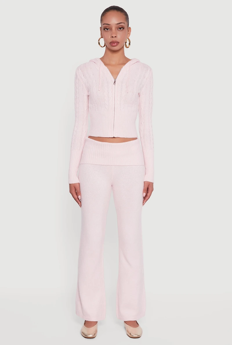 Almost Famous Brushed Cable Knit Cropped Hooded Cardigan