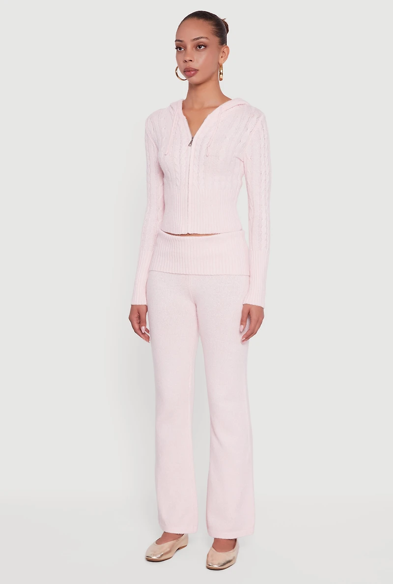 Almost Famous Brushed Cable Knit Cropped Hooded Cardigan