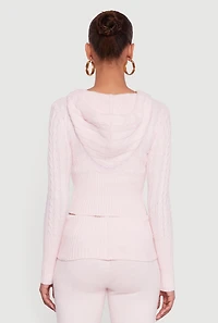 Almost Famous Brushed Cable Knit Cropped Hooded Cardigan