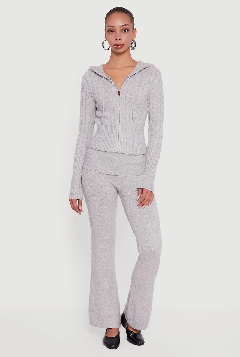 Womens Almost Famous Brushed Knit Fold Over Flare Pants, Grey, Size M