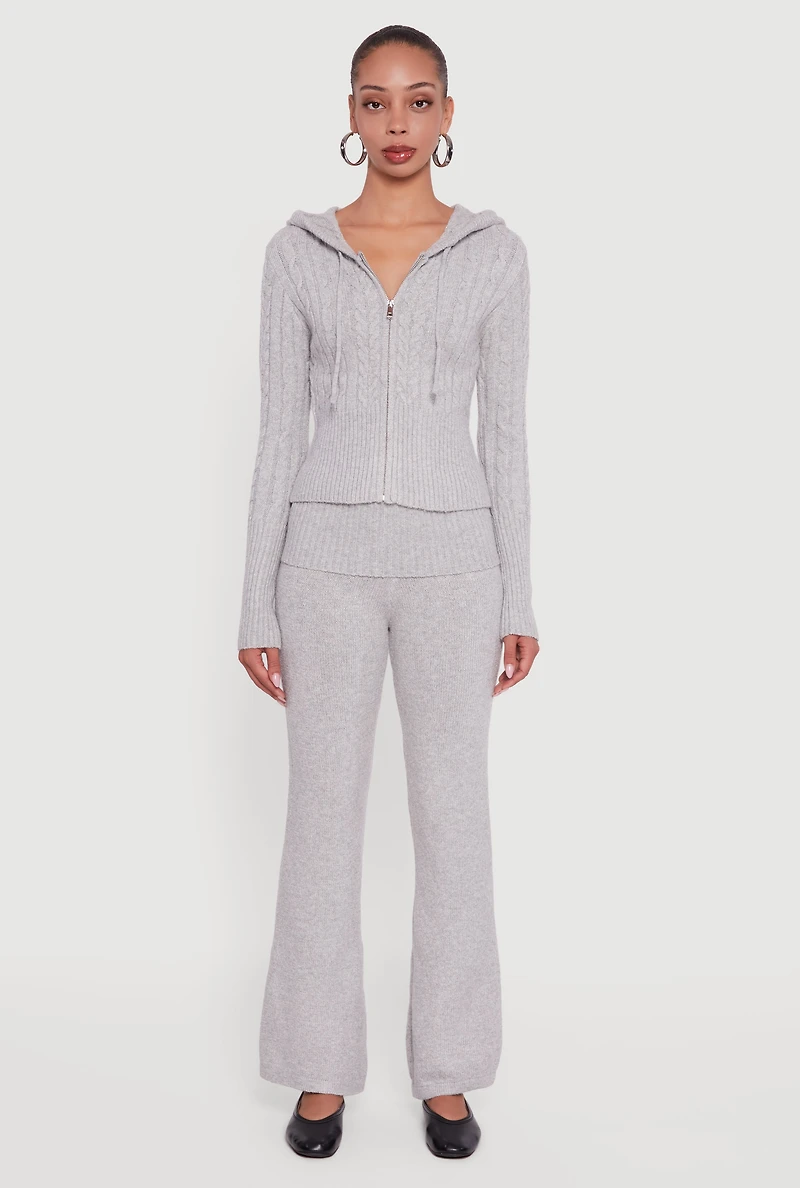 Womens Almost Famous Brushed Knit Fold Over Flare Pants, Grey, Size M