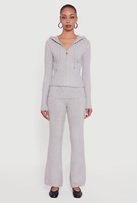 Womens Almost Famous Brushed Knit Fold Over Flare Pants, Grey, Size M