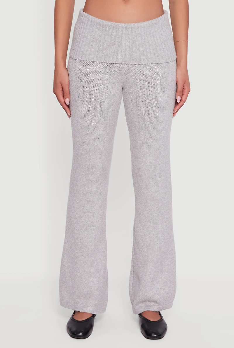 Womens Almost Famous Brushed Knit Fold Over Flare Pants, Grey, Size M