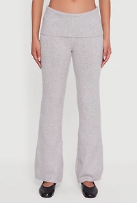 Womens Almost Famous Brushed Knit Fold Over Flare Pants, Grey, Size M