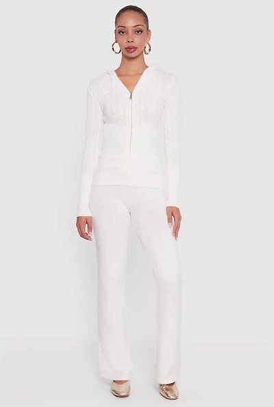 Womens Almost Famous Brushed Knit Fold Over Flare Pants, White, Size L