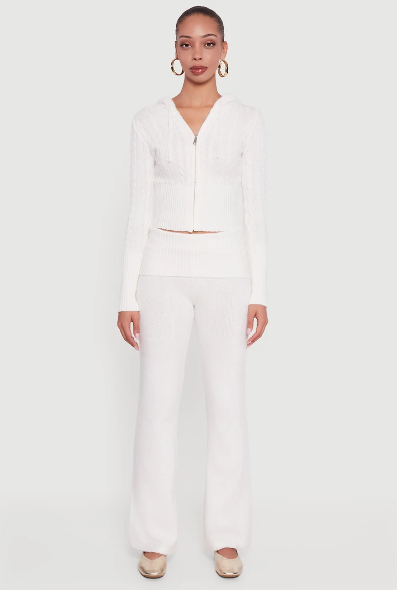 Almost Famous Brushed Knit Fold Over Flare Pants