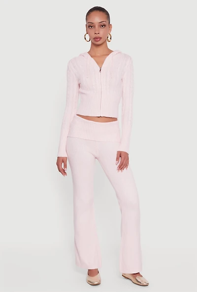 Womens Almost Famous Brushed Knit Fold Over Flare Pants, Pink, Size S
