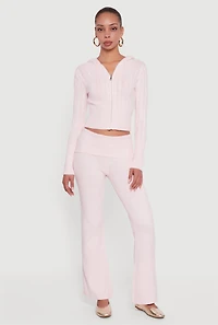 Womens Almost Famous Brushed Knit Fold Over Flare Pants, Pink, Size S