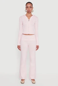 Womens Almost Famous Brushed Knit Fold Over Flare Pants, Pink, Size S
