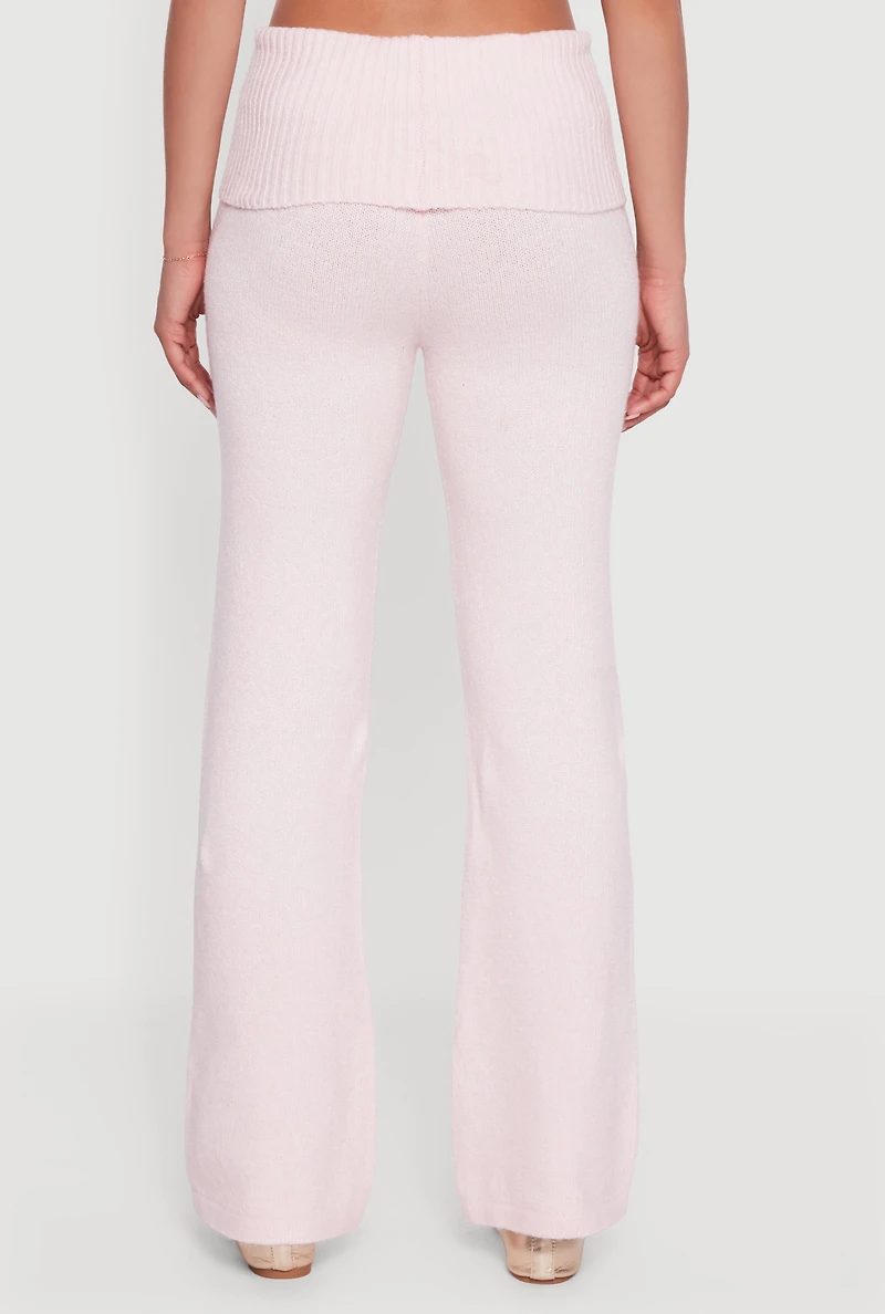 Womens Almost Famous Brushed Knit Fold Over Flare Pants, Pink, Size S
