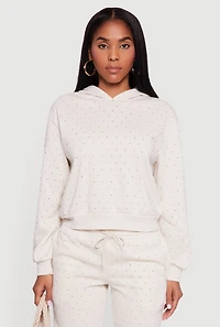 Almost Famous Rhinestone Studded Fleece Pullover Hoodie