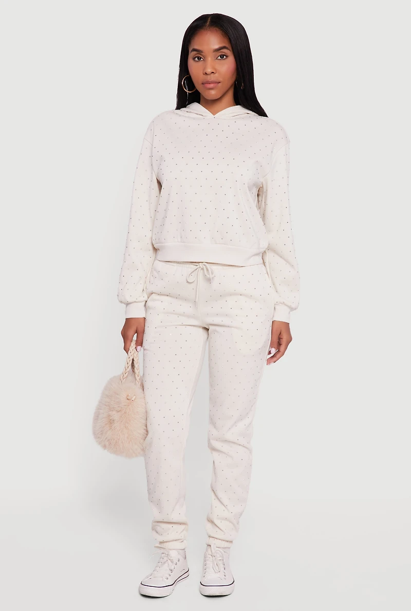 Almost Famous Rhinestone Studded Fleece Pullover Hoodie