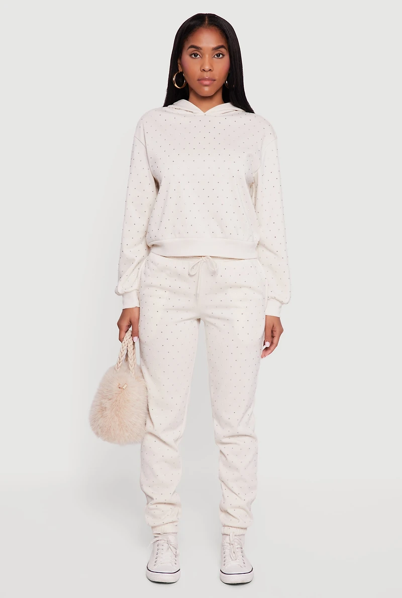 Almost Famous Rhinestone Studded Fleece Pullover Hoodie