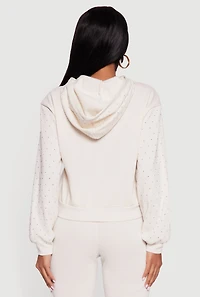 Almost Famous Rhinestone Studded Fleece Pullover Hoodie