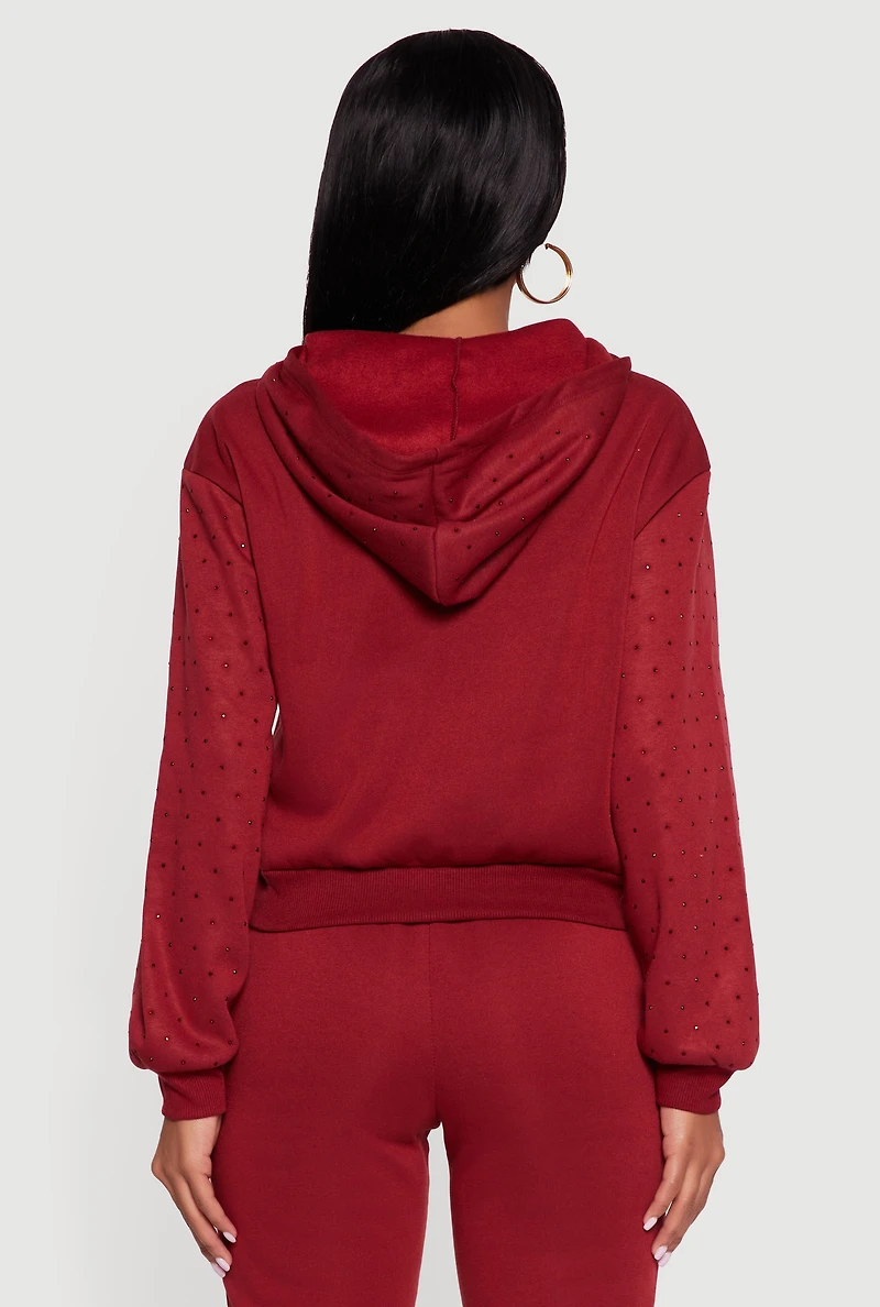 Almost Famous Rhinestone Studded Fleece Pullover Hoodie