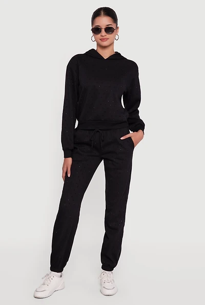 Womens Almost Famous Rhinestone Studded Fleece Sweatpants,