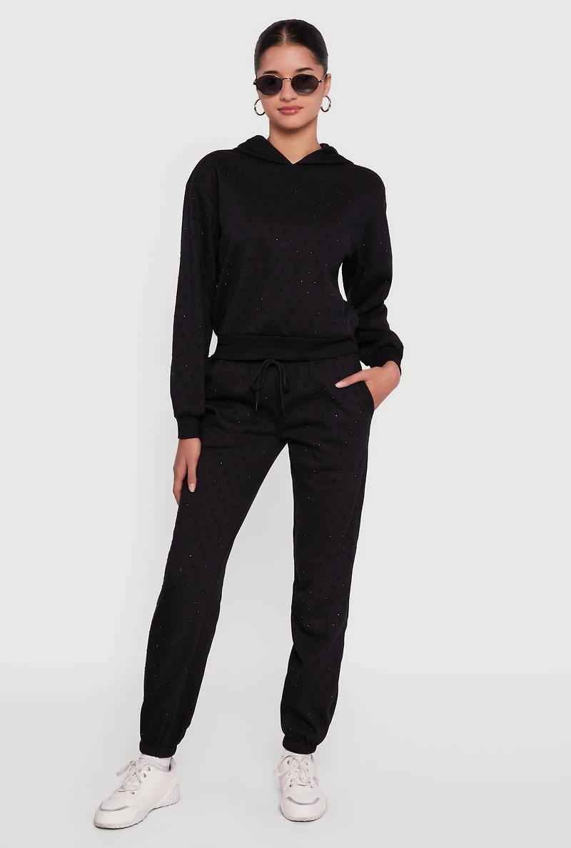 Almost Famous Rhinestone Studded Fleece Sweatpants