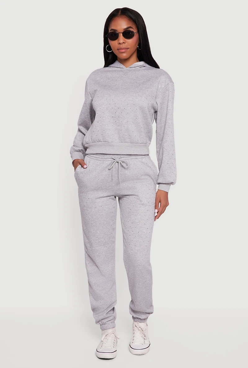 Almost Famous Rhinestone Studded Fleece Sweatpants