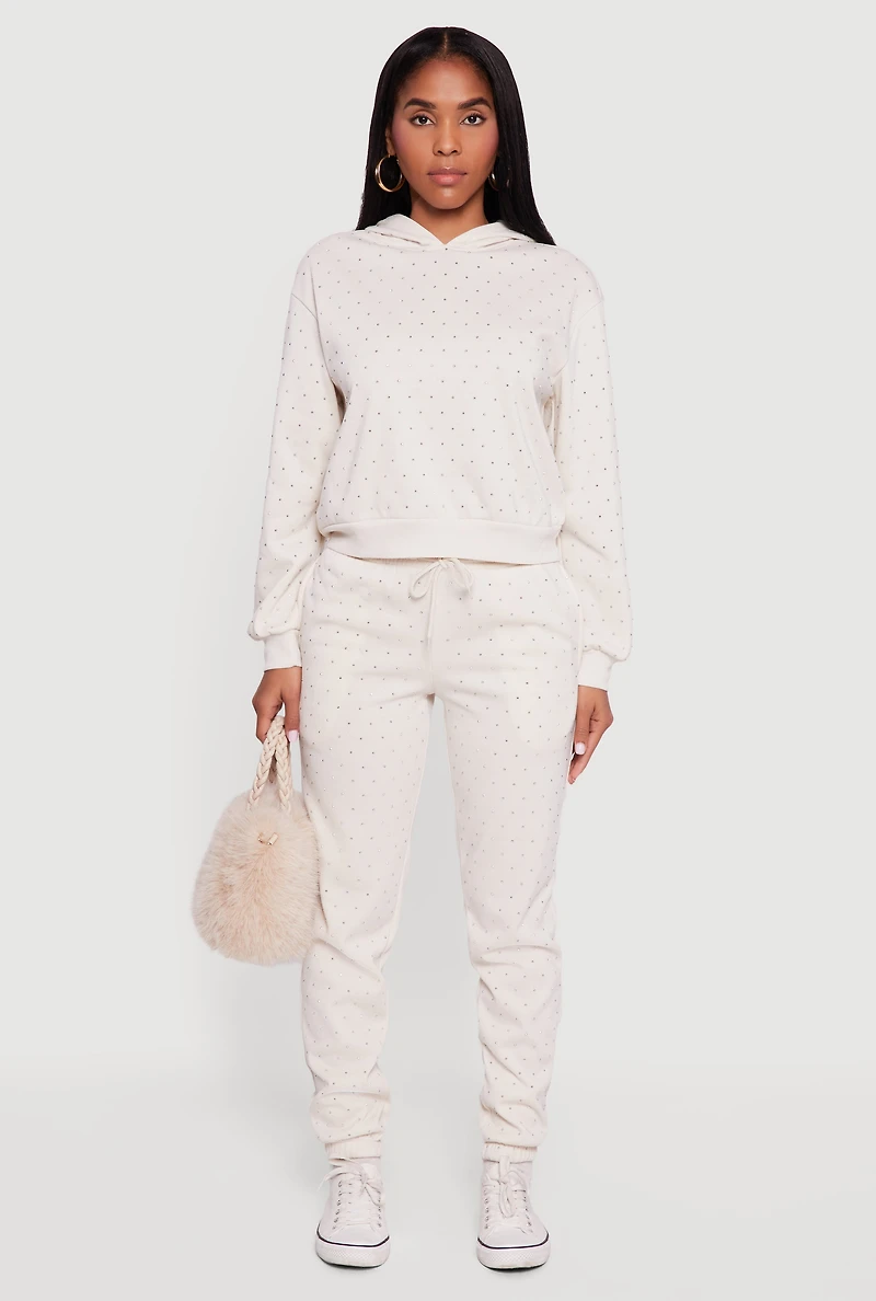 Almost Famous Rhinestone Studded Fleece Sweatpants