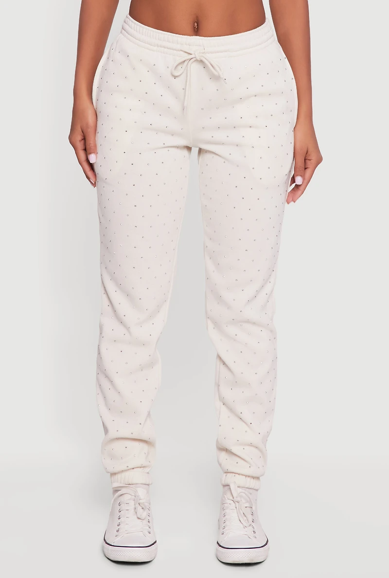 Almost Famous Rhinestone Studded Fleece Sweatpants