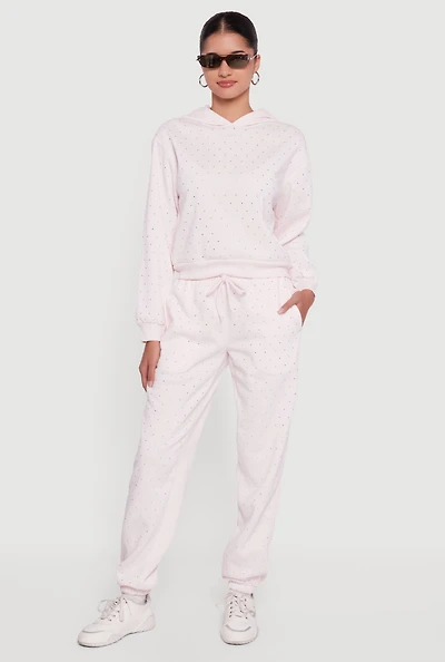 Almost Famous Rhinestone Studded Fleece Sweatpants