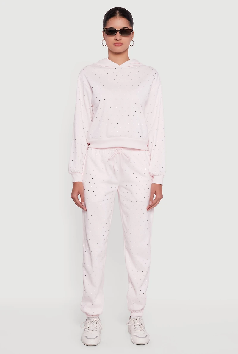 Almost Famous Rhinestone Studded Fleece Sweatpants