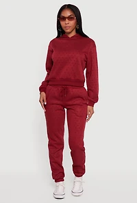 Womens Almost Famous Rhinestone Studded Fleece Sweatpants, Burgundy, Size L